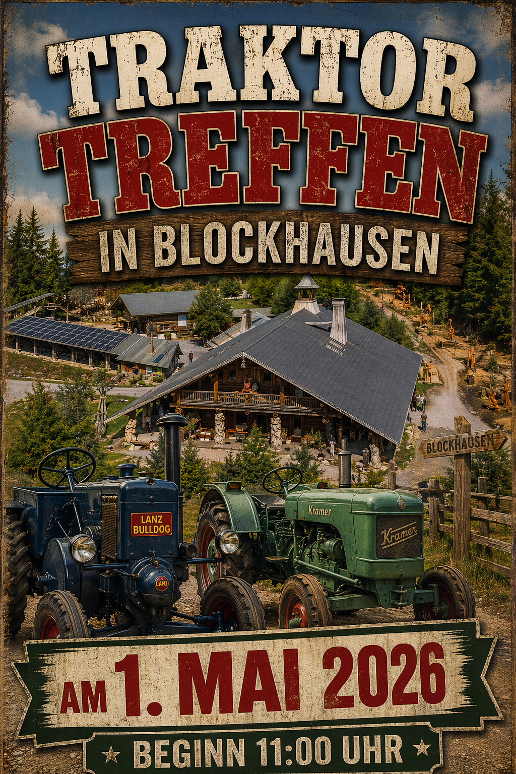 Poster mit Text Traktorentreffen in Blockhausen am 1.Mai